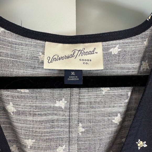 Navy Blue Floral Button-Front Godet Mini A-Line Dress XL - New without tags - Picture 6 of 12